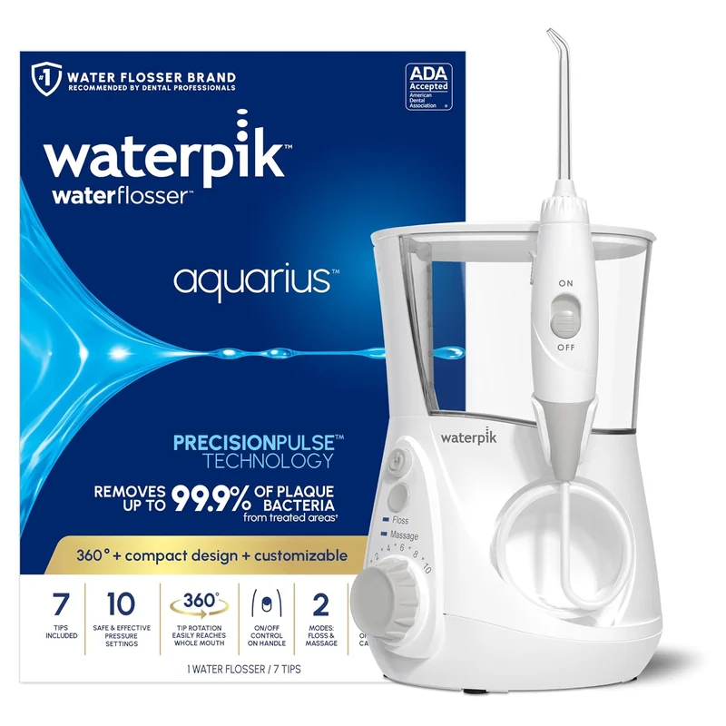 Waterpik Aquarius Countertop Water Flosser with 10 Settings, 7 Tips, White
